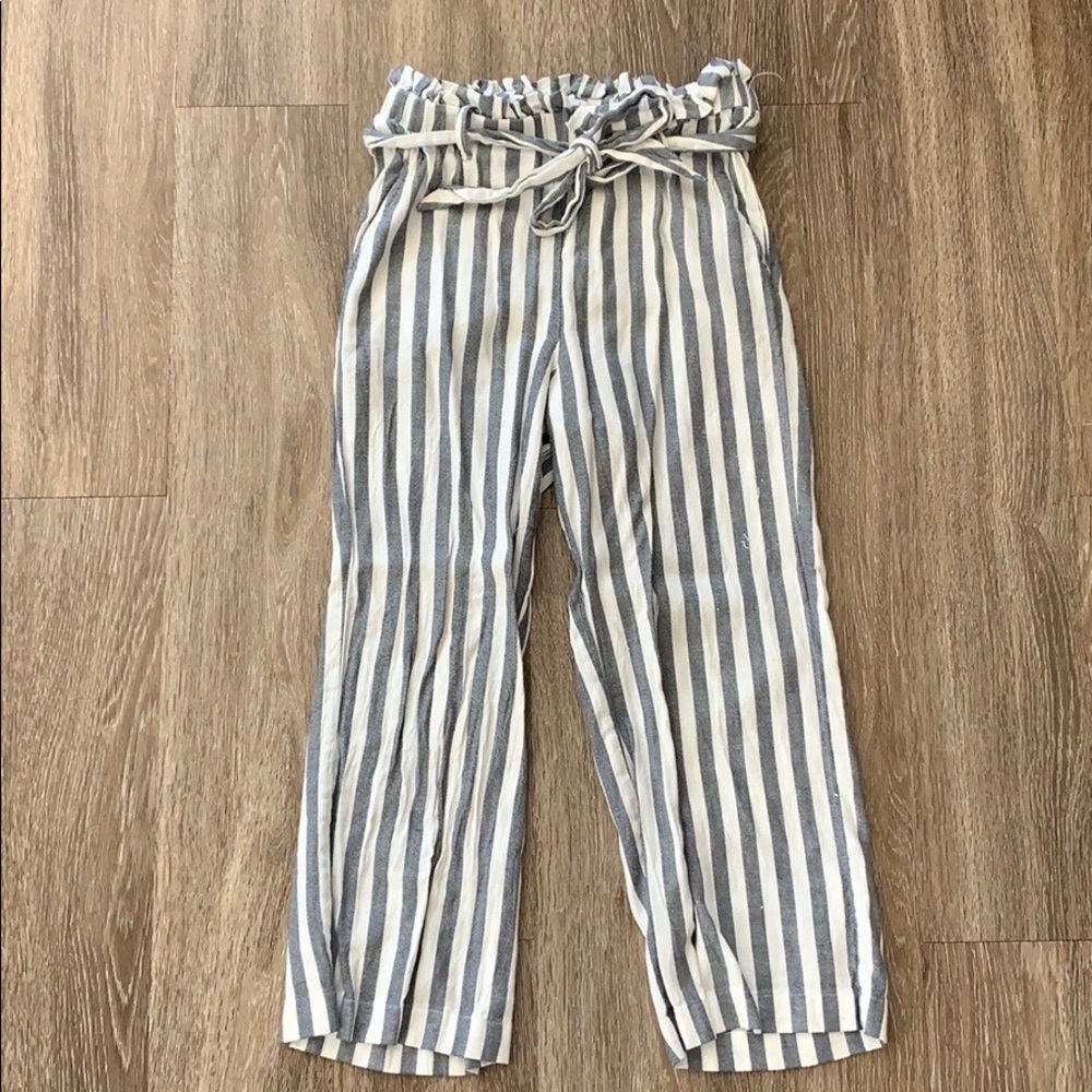 High-rise linen striped pants